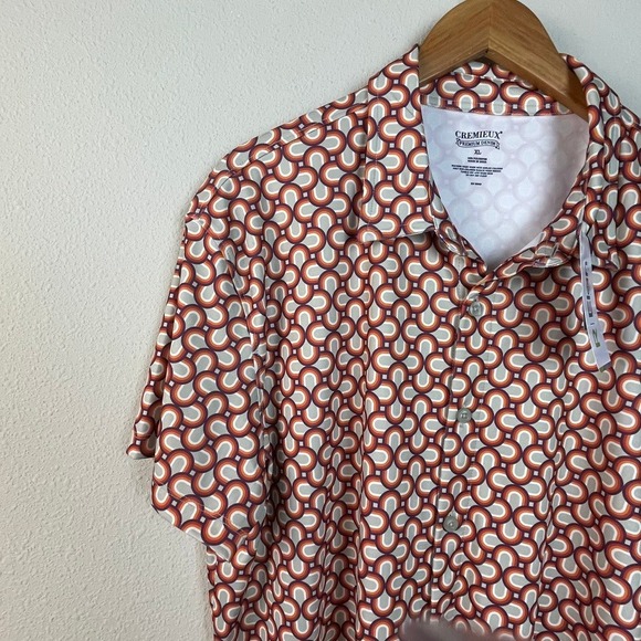 CREMIEUX Mens Premium Denim Short Sleeve Button Down Shirt XL Geo Print - Picture 4 of 8